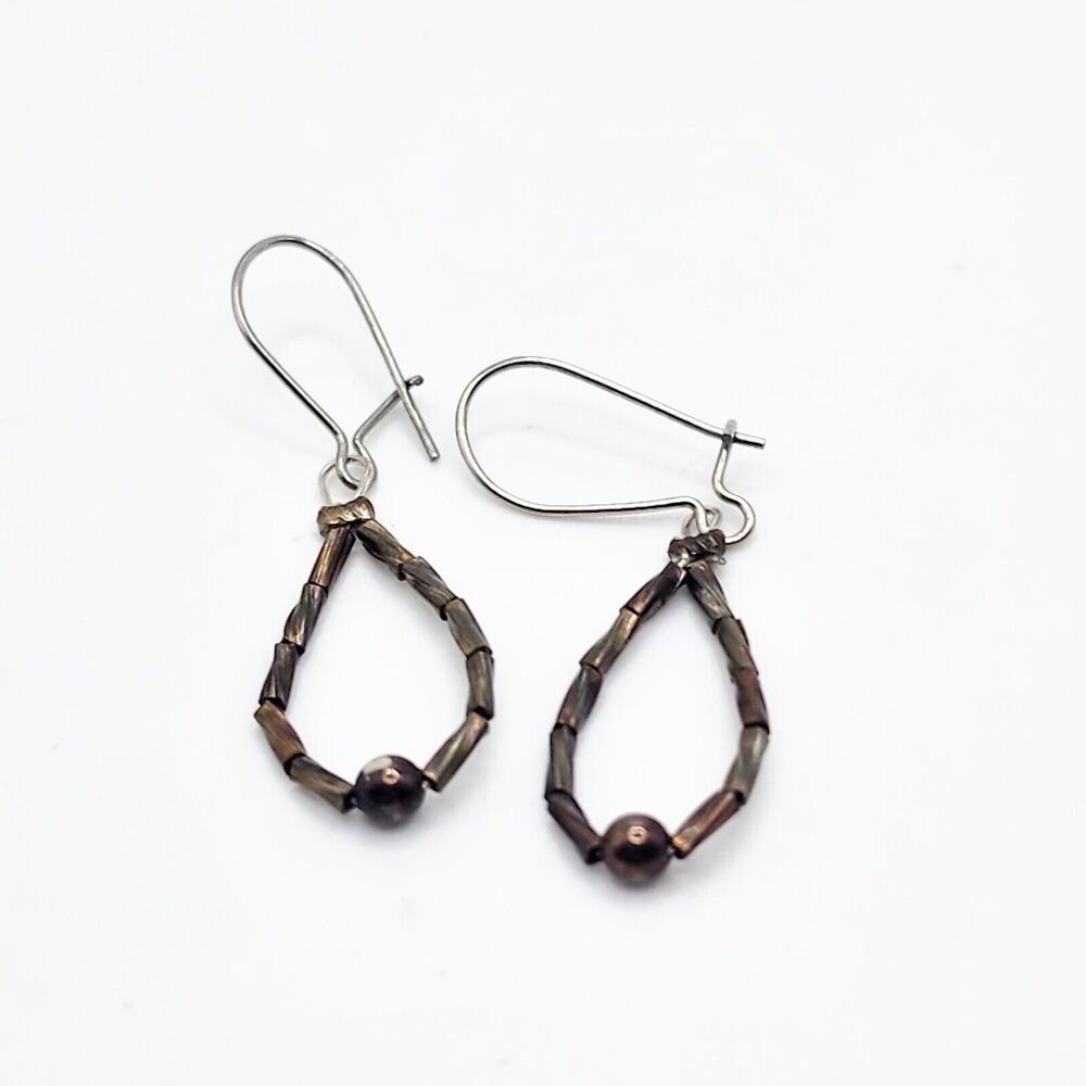 Vintage Liquid Sterling Silver Native American Earrings Hook Teardrop